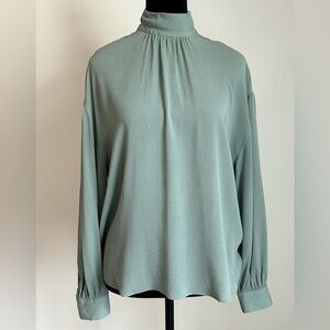 Vince Sage Green High-Neck Long Sleeve Silk Blouse